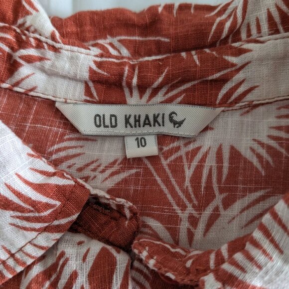 Old Khaki Top Women's 10 Jungle Foliage Button-Up Waist-Tie Orange/White Safari - Picture 6 of 16